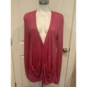 Pilcro and the Letterpress Pink Lightweight Open Back Button-Up Cardigan, Size M